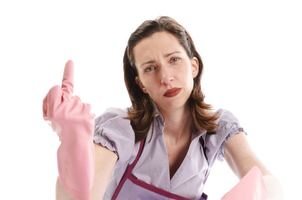 casalinga donna delle pulizie con guanti di gomma - Foto stock #10218389