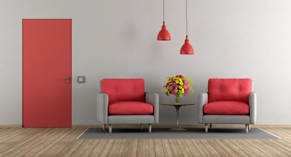 salone moderno rosso e grigio