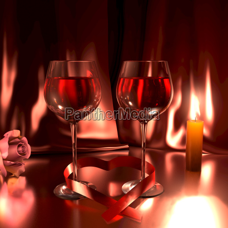 Scena romantica con bicchieri di buon vino rosso una - Foto stock #14214559