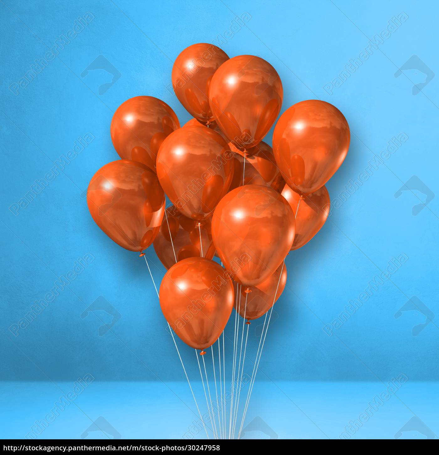 Mazzo di palloncini arancioni su uno sfondo blu della - Stockphoto  #30247958